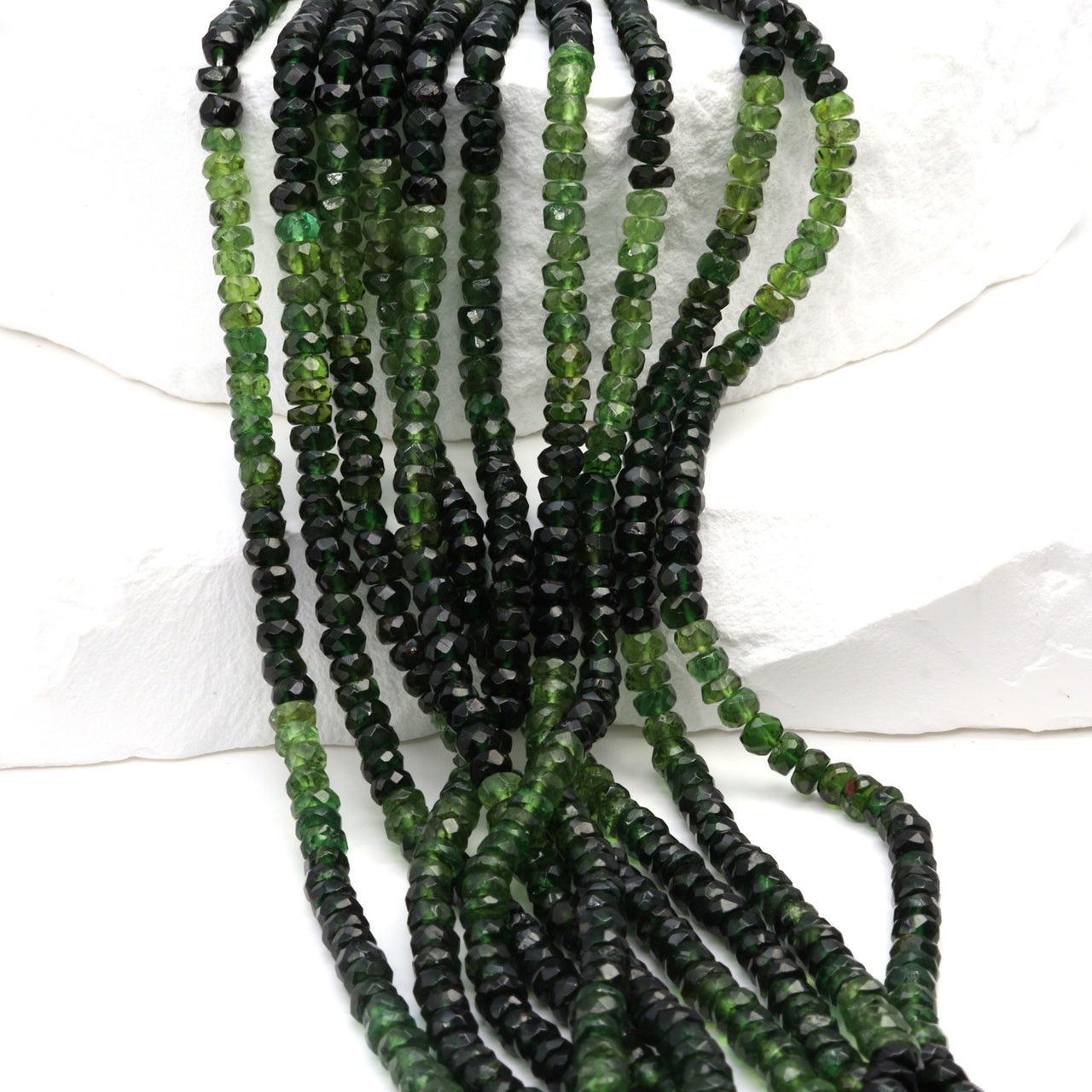 Ombre Green Tourmaline 3.5mm Faceted Rondelles