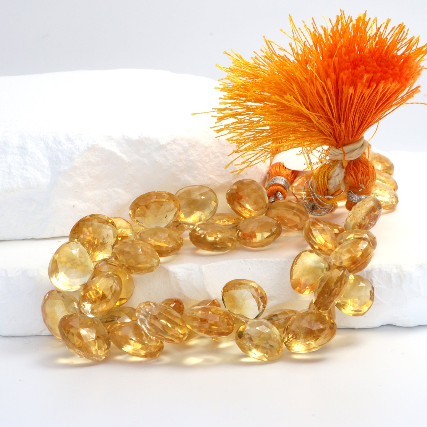 Yellow Citrine 12mm Faceted Heart Shaped Briolettes Bead Strand