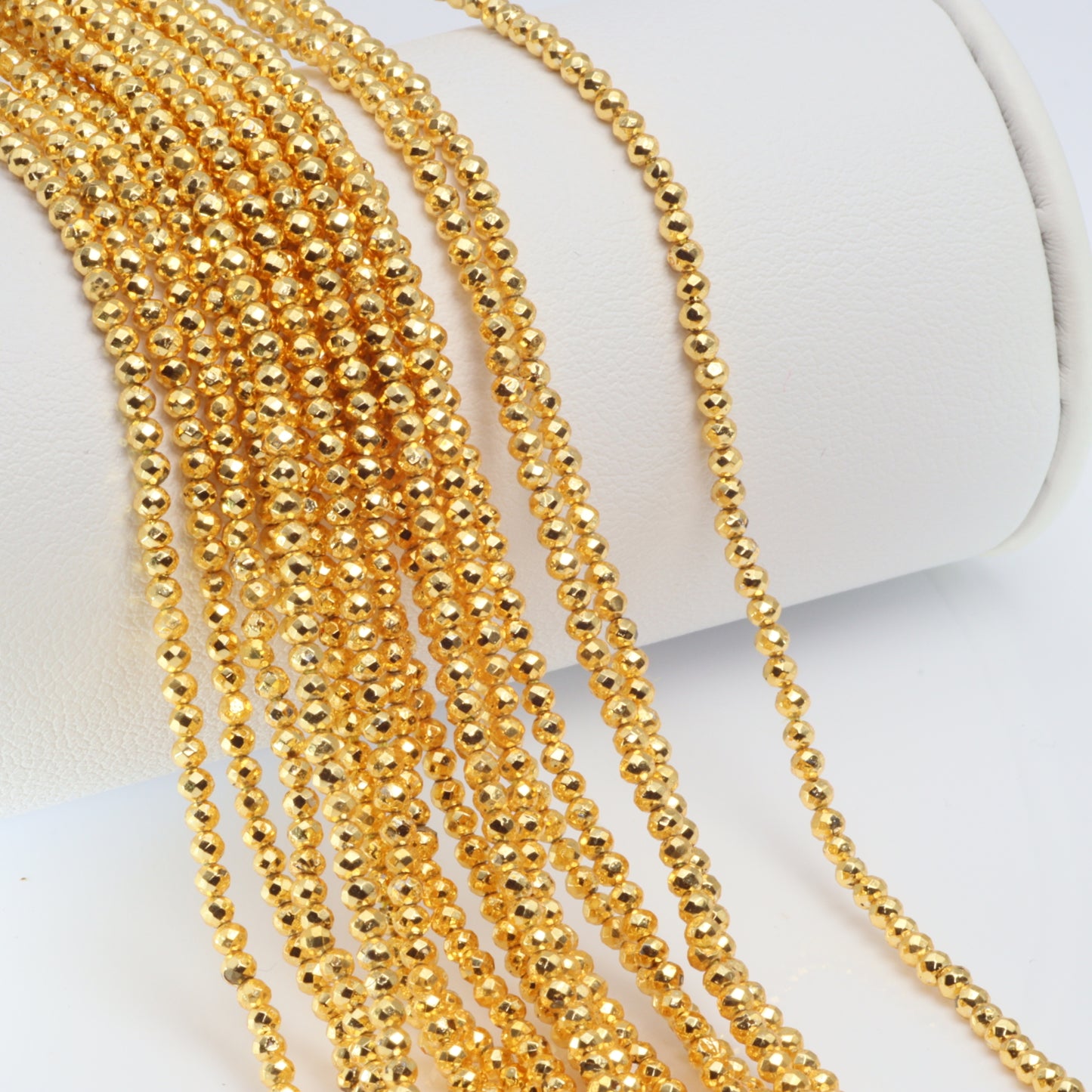 Gold Plated Pyrite 2mm Faceted Rounds Bead Strand
