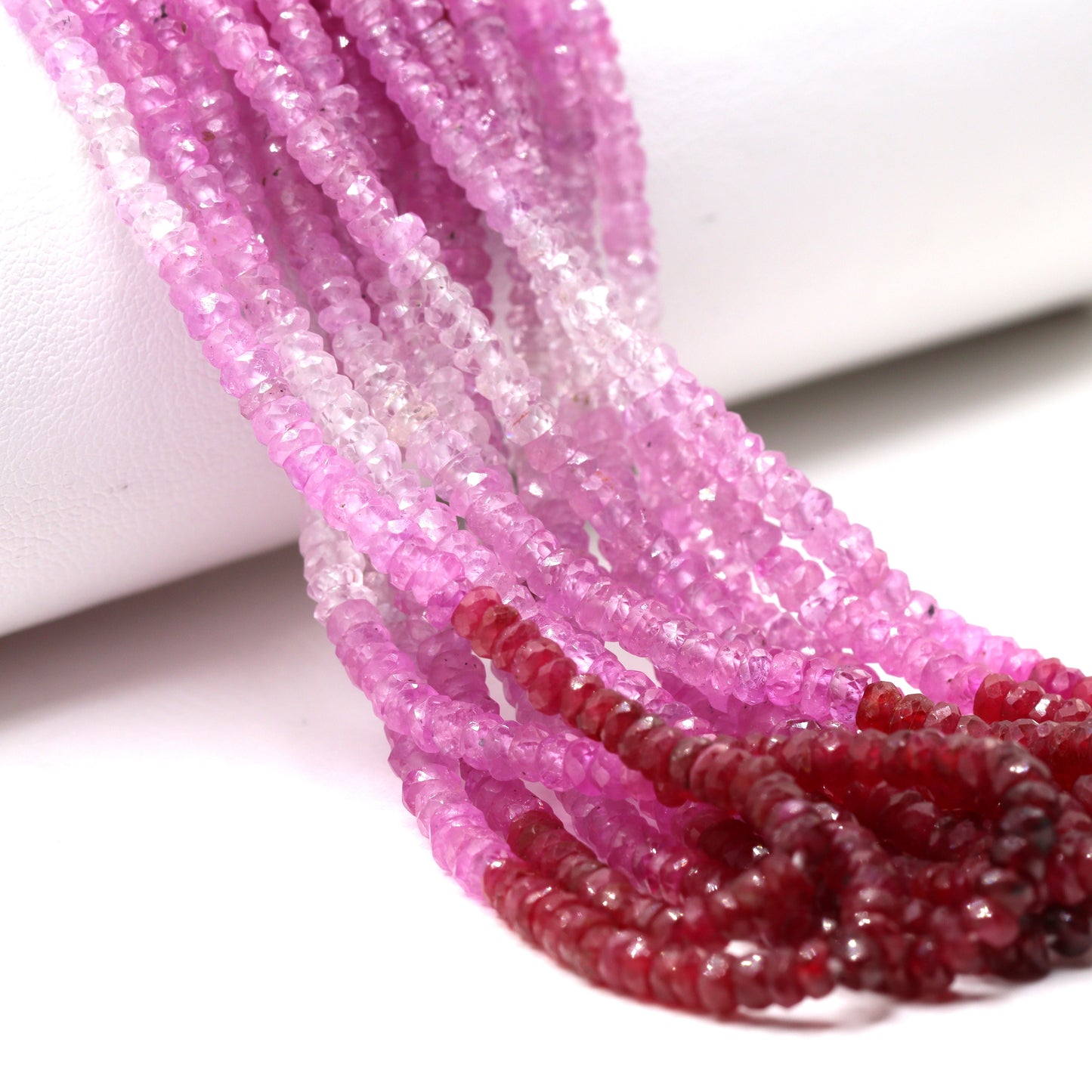 Ombre Red and Pink Ruby 2.5mm - 3.0mm Hand Faceted Rondelles Bead Strand