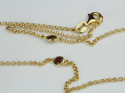 By the Yard Station Necklace with Floating Bezel Red Garnet Sterling Silver with Gold Plating 18 inch