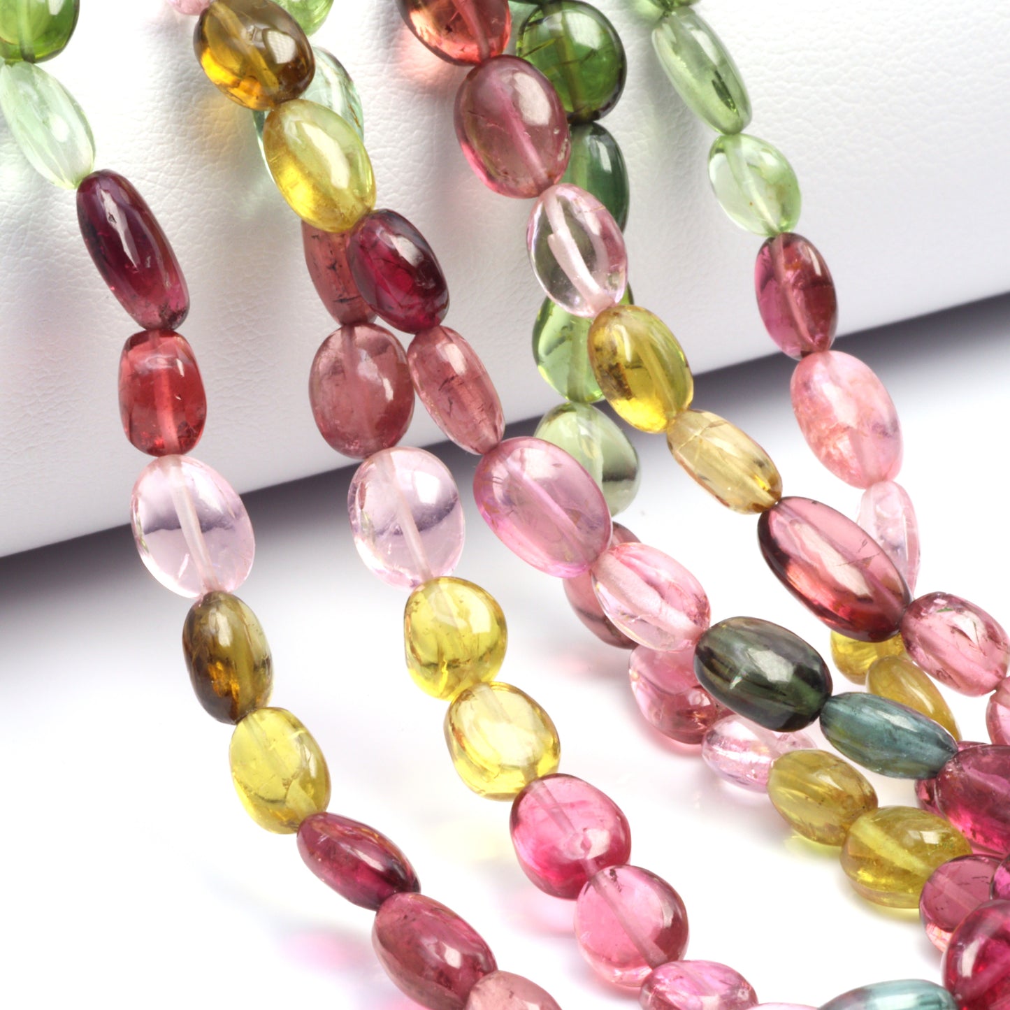 Watermelon Tourmaline 8x5mm Smooth Ovals Bead Strand
