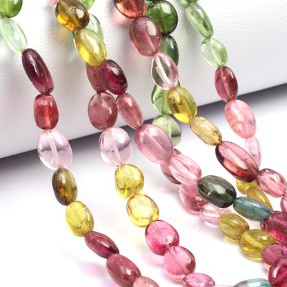 Watermelon Tourmaline 8x5mm Smooth Ovals Bead Strand