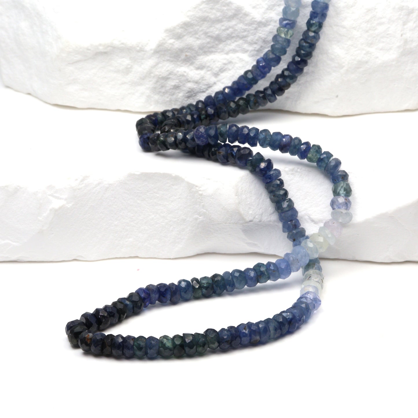 Ombre Blue and White Sapphire 3.5mm Faceted Rondelles