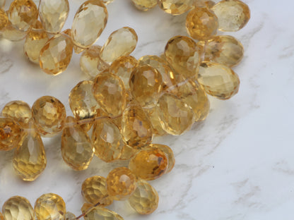 Yellow Citrine 8x5mm Faceted Teardrop Briolettes