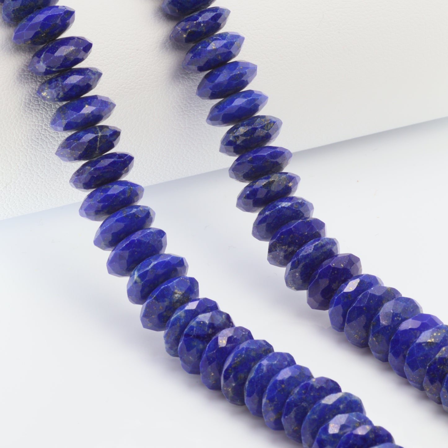 Royal Blue Lapis Lazuli 10mm German Cut Faceted Rondelles Bead Strand