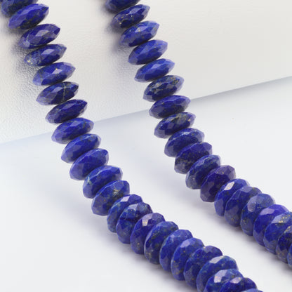 Royal Blue Lapis Lazuli 10mm German Cut Faceted Rondelles Bead Strand
