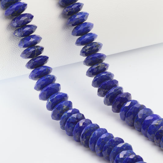 Royal Blue Lapis Lazuli 10mm German Cut Faceted Rondelles Bead Strand