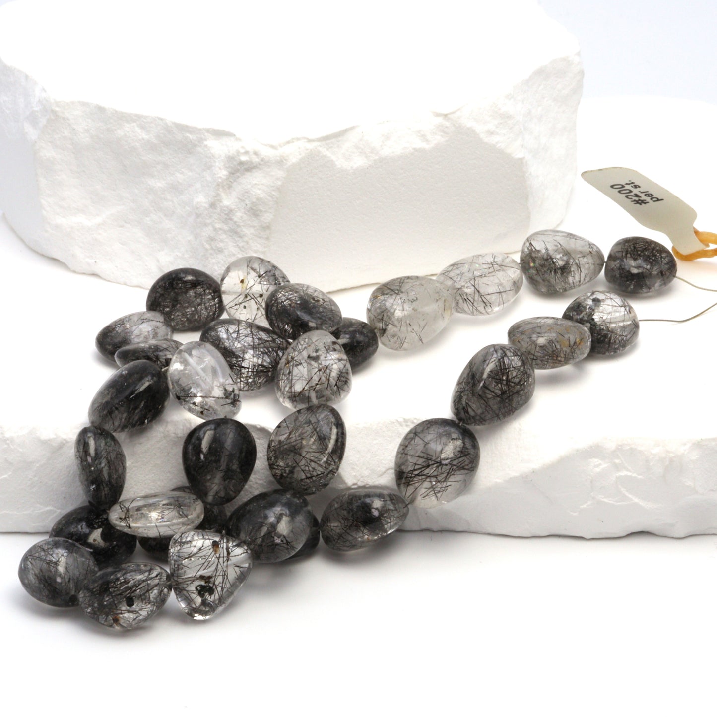 Black Tourmalinated Quartz 14x10mm Smooth Nuggets