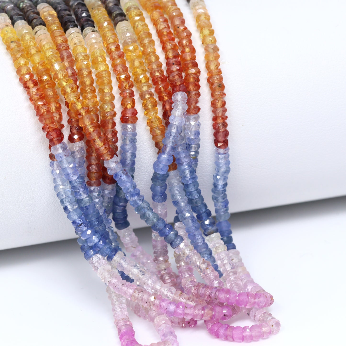 Multi Sapphire 3mm Hand Faceted Rondelles Bead Strand