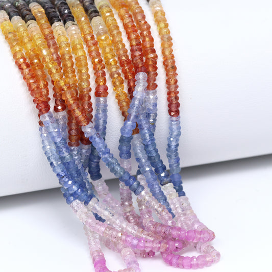 Multi Sapphire 3mm Hand Faceted Rondelles Bead Strand