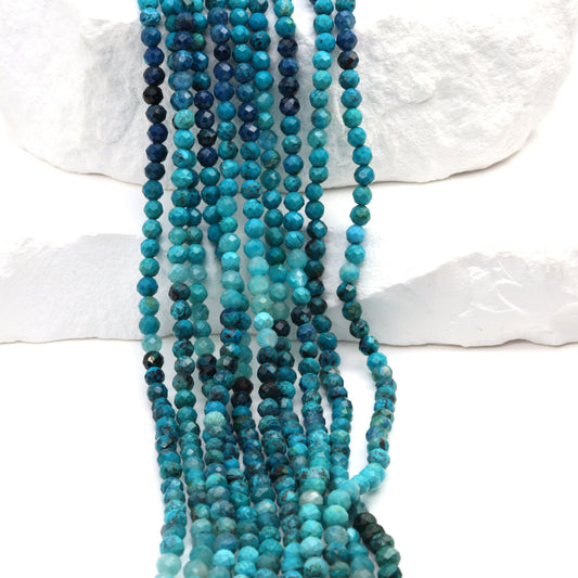 Ombre Chrysocolla 3mm Faceted Rounds Bead Strand
