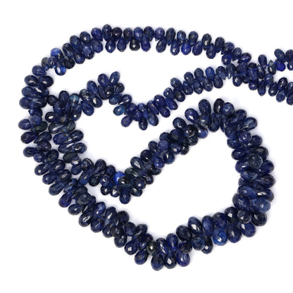 Navy Blue Sapphire 5x3mm - 6x4mm Faceted Teardrop Briolettes Bead Strand