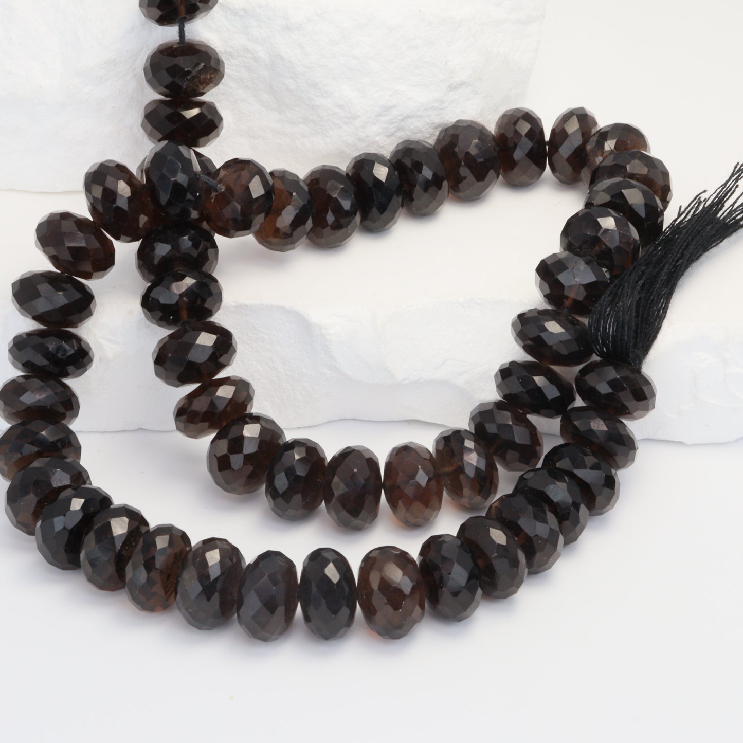 Dark Smoky Quartz 10mm Faceted Rondelles Bead Strand