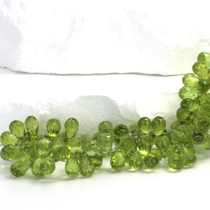 Green Peridot 8x5mm Faceted Teardrop Briolettes
