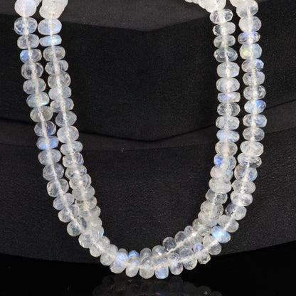 Blue Rainbow Moonstone 5.5mm Faceted Rondelles Bead Strand