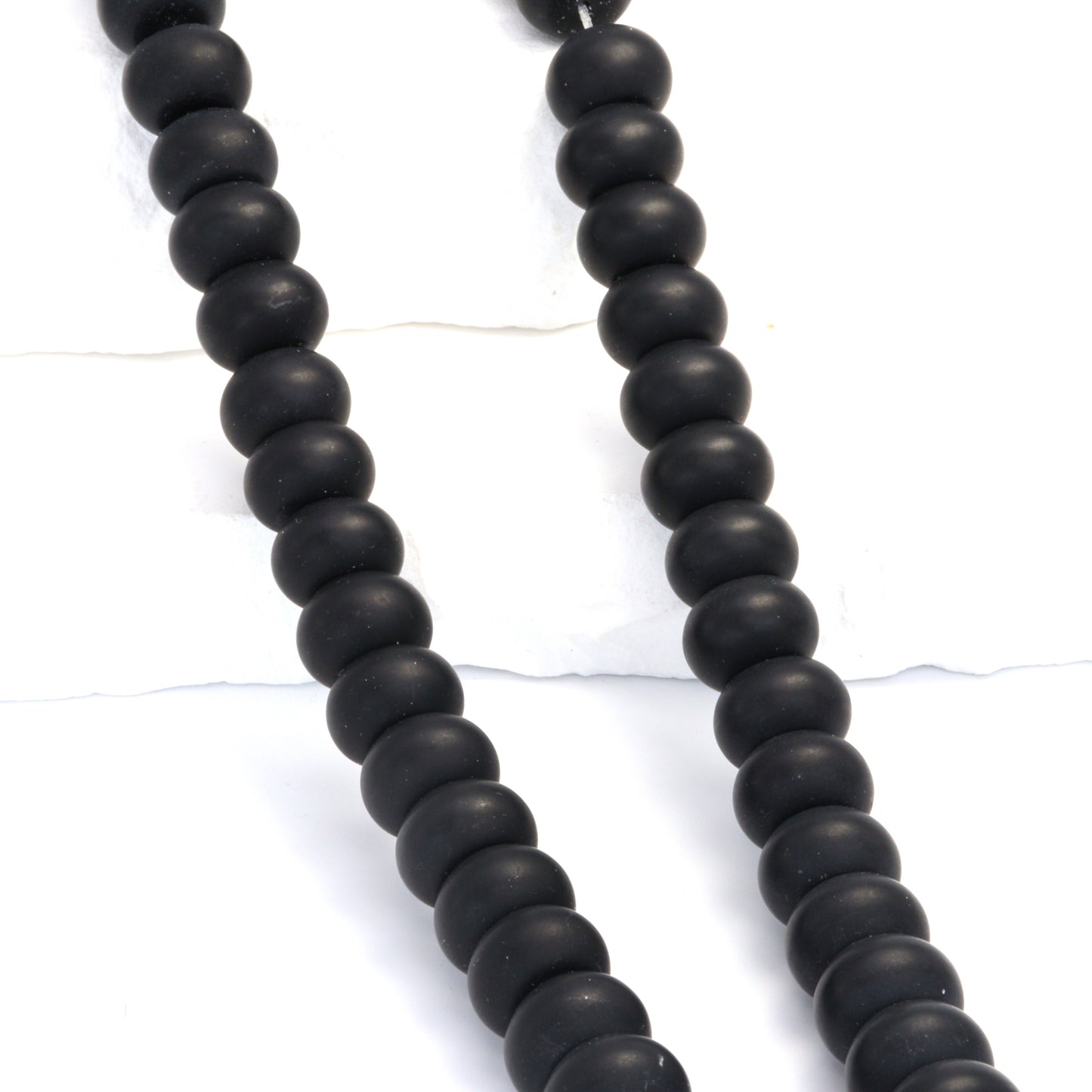 Matte Black Onyx 12mm Smooth Rondelles Bead Strand