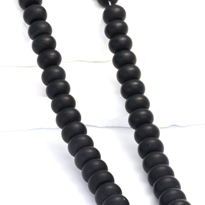 Matte Black Onyx 12mm Smooth Rondelles Bead Strand
