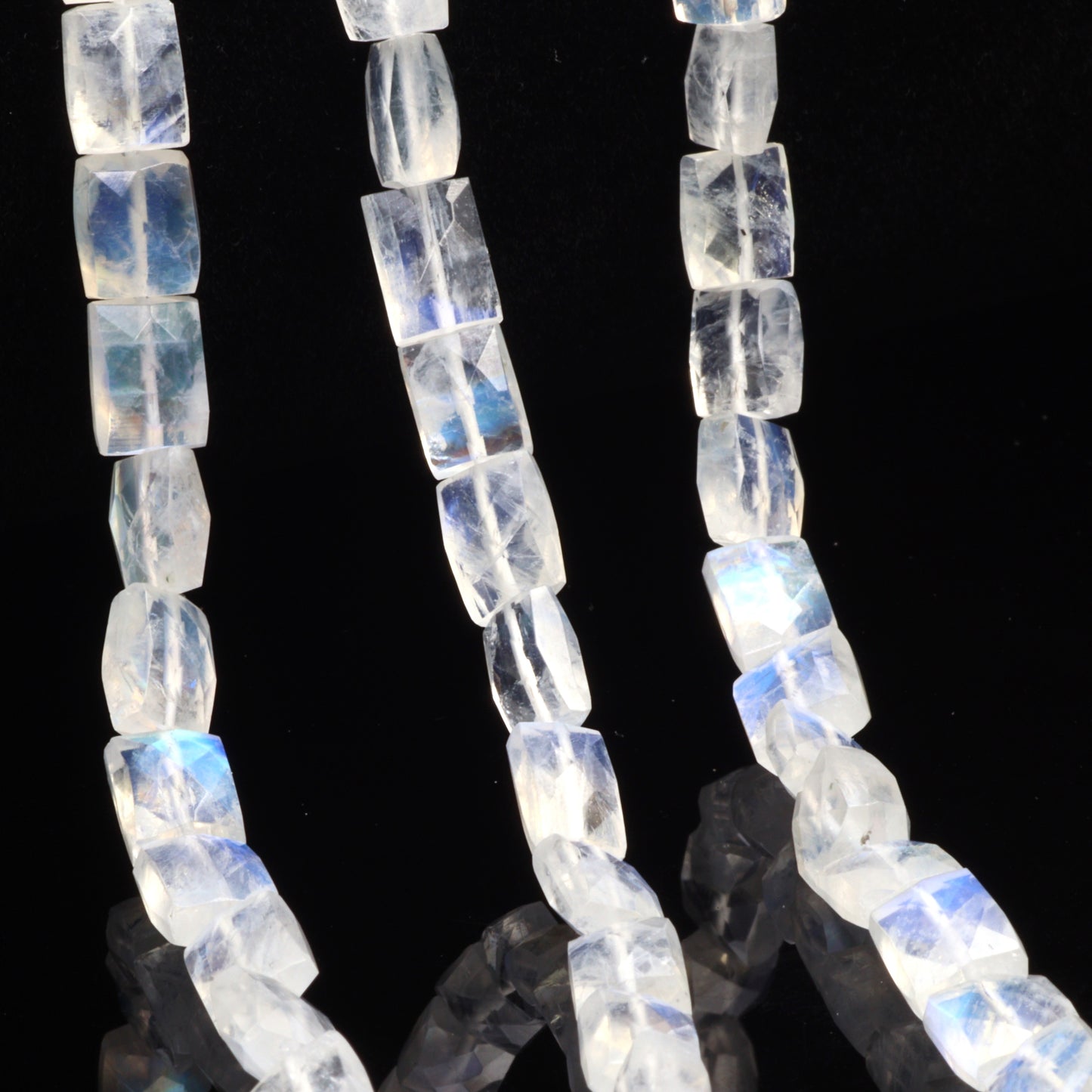 AA Blue Rainbow Moonstone 7x6mm Faceted Cushions Bead Strand