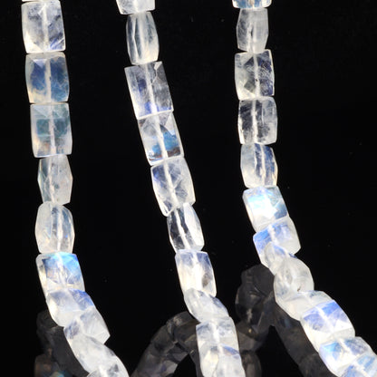 AA Blue Rainbow Moonstone 7x6mm Faceted Cushions Bead Strand