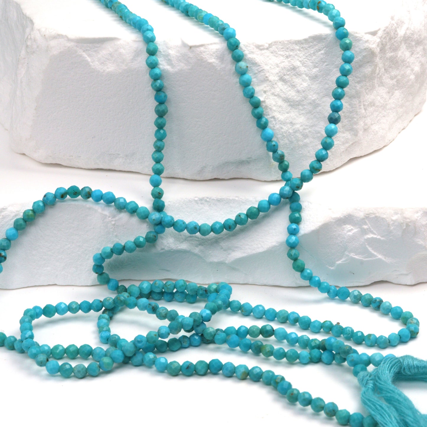 AA Natural Blue Turquoise 2.5mm Faceted Rounds Bead Strand