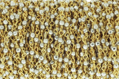 Silver Plated Pyrite 2mm Faceted Rounds Rosary Chain Sterling Silver with Gold Plating Wire Wrap Chain by the Foot