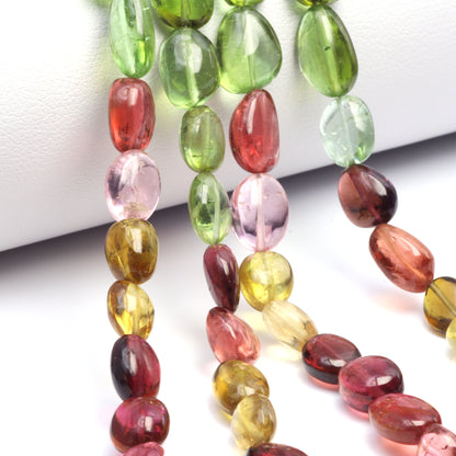 Watermelon Tourmaline 8x5mm - 9x6mm Smooth Ovals Bead Strand