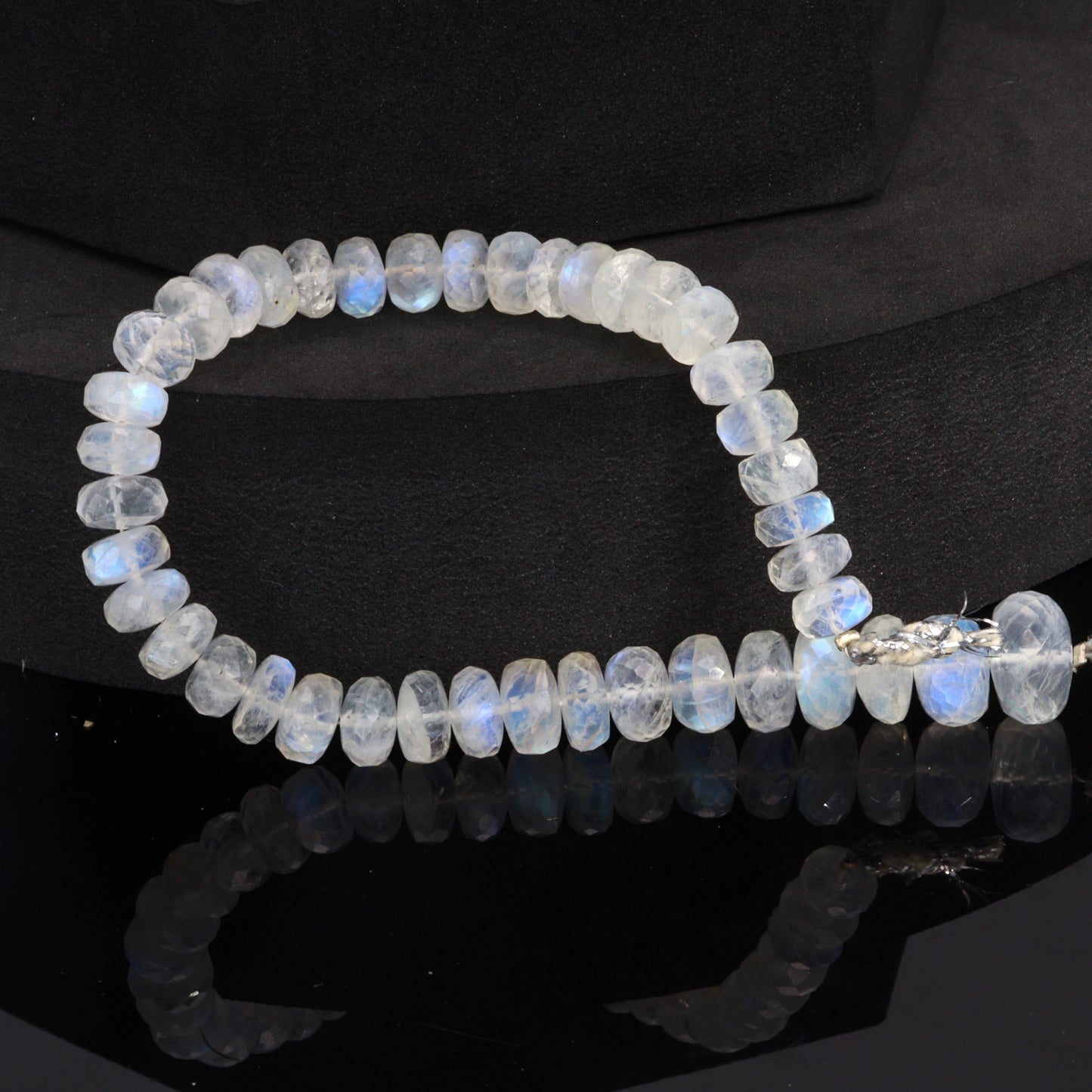 Blue Rainbow Moonstone 8mm - 10mm Faceted Rondelles Bead Strand