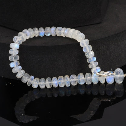 Blue Rainbow Moonstone 8mm - 10mm Faceted Rondelles Bead Strand