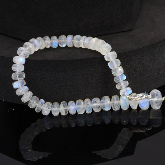 Blue Rainbow Moonstone 8mm - 10mm Faceted Rondelles Bead Strand