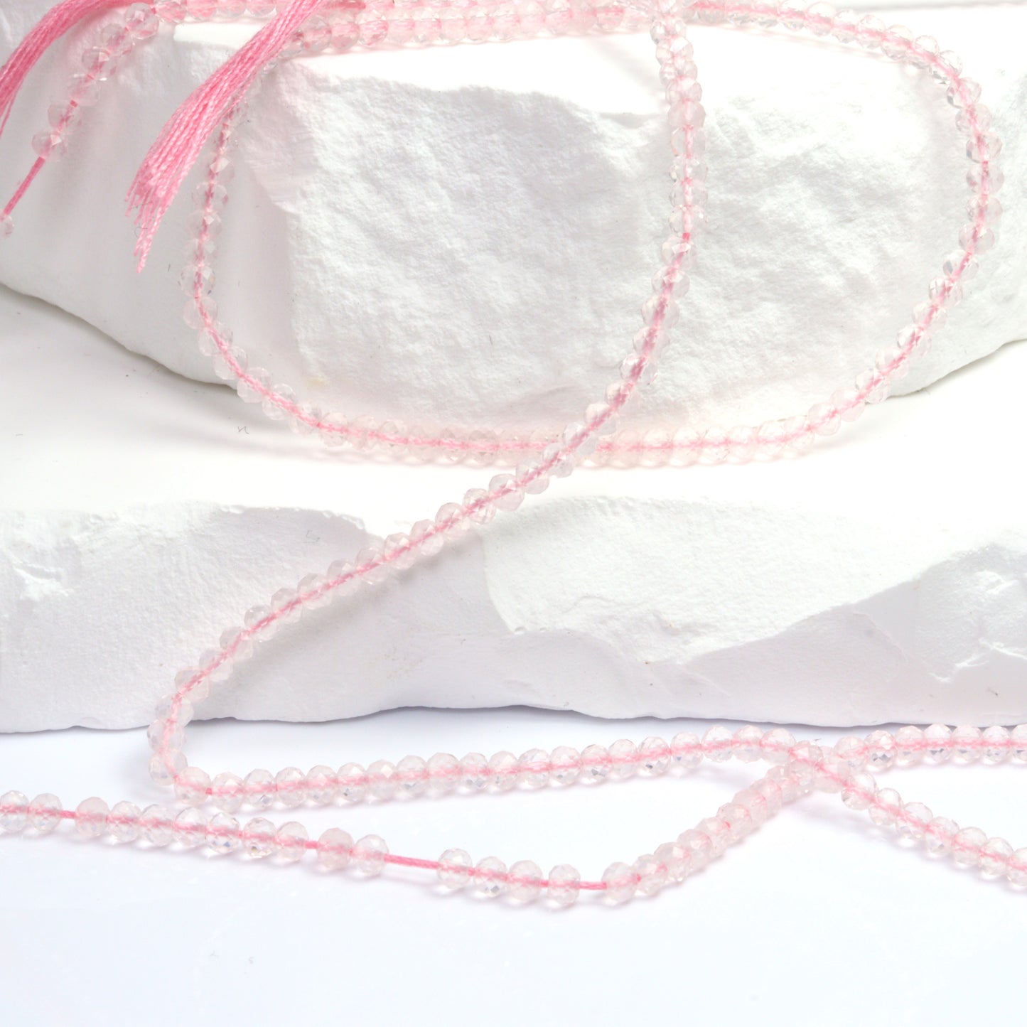 Pink Rose Quartz 3mm Faceted Rondelles Bead Strand