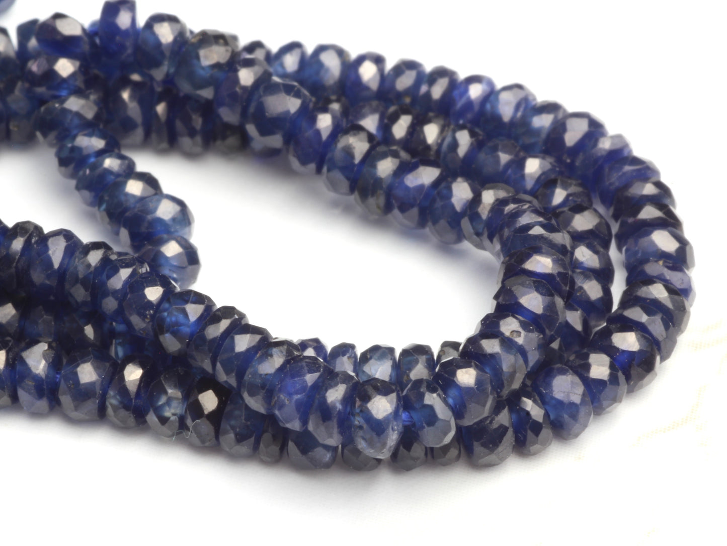 Navy Blue Sapphire 3mm - 3.5mm Hand Faceted Rondelles Bead Strand
