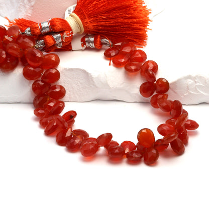 Burnt Orange Carnelian 9x7mm Faceted Pear Shaped Briolettes Bead Strand