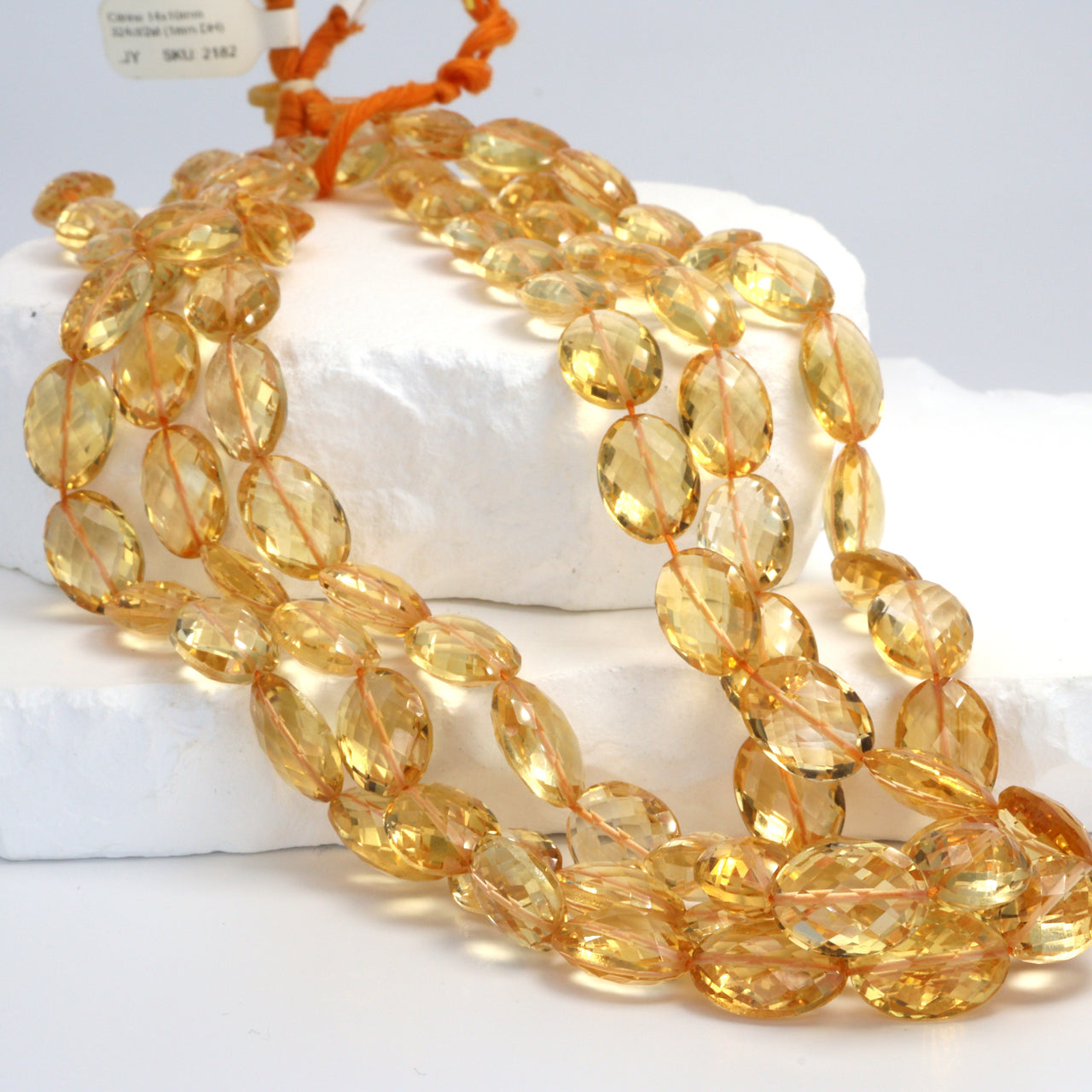 Yellow Citrine 14x10mm Faceted Ovals Bead Strand