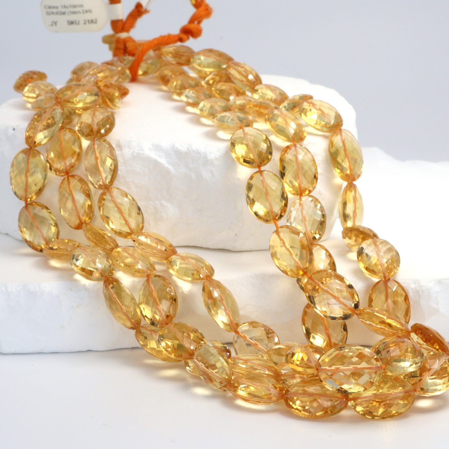 Yellow Citrine 14x10mm Faceted Ovals Bead Strand