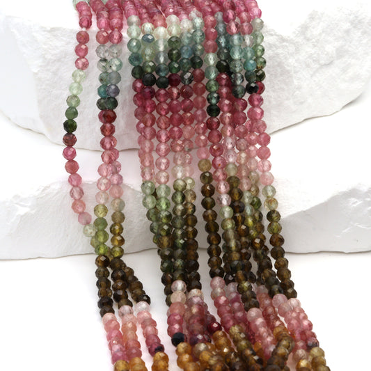 Watermelon Tourmaline 3mm Faceted Rounds Bead Strand