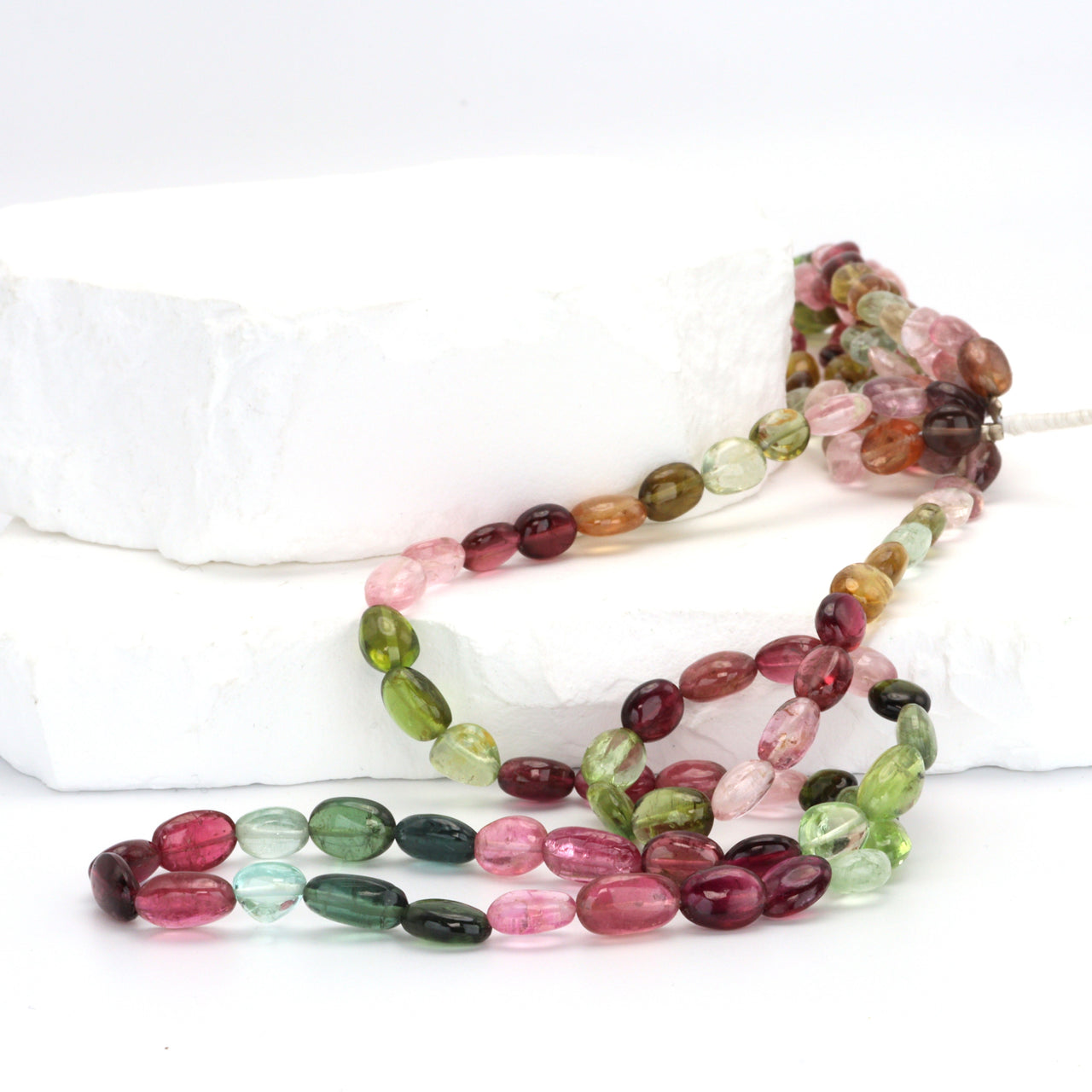 Watermelon Tourmaline 8x5mm Smooth Ovals Bead Strand