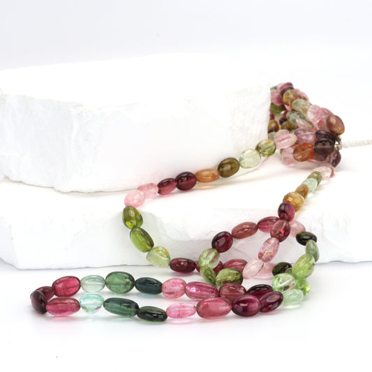 Watermelon Tourmaline 8x5mm Smooth Ovals Bead Strand