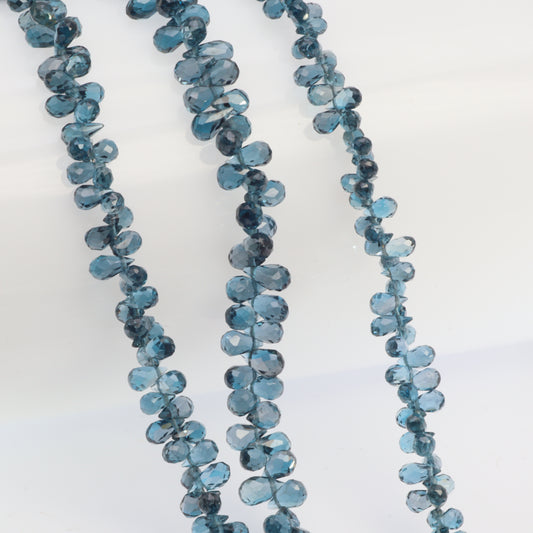 AA London Blue Topaz 3x5mm Faceted Teardrop Briolettes Bead Strand