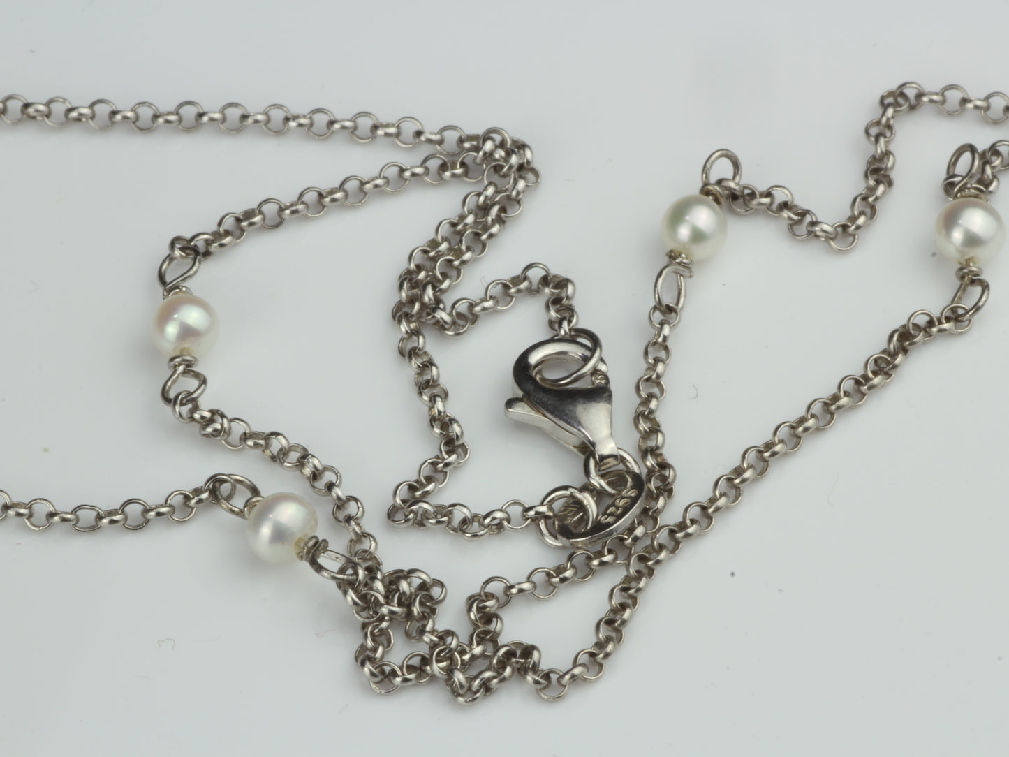 By the Yard Station Necklace with Floating Bezel Pearl Sterling Silver 18 inch