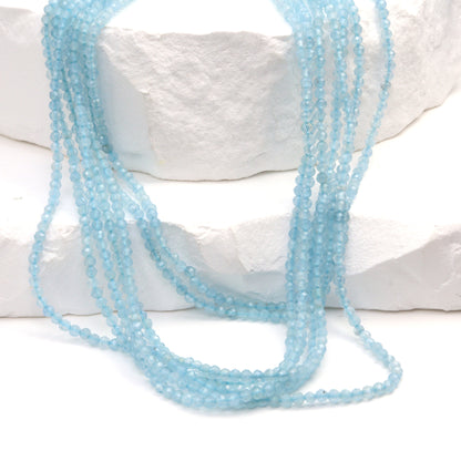 Blue Milky Aquamarine 2mm Faceted Rounds Bead Strand
