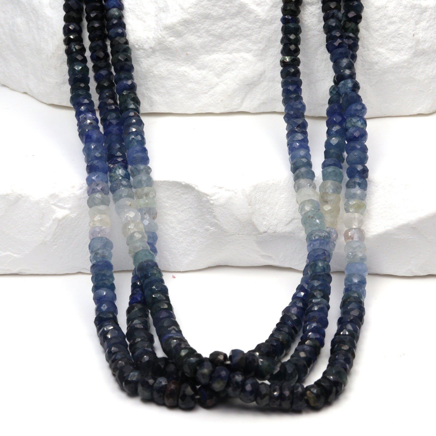 Ombre Blue and White Sapphire 4mm Faceted Rondelles