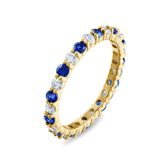 Shared Prong Blue Sapphire and White Diamond Eternity Band