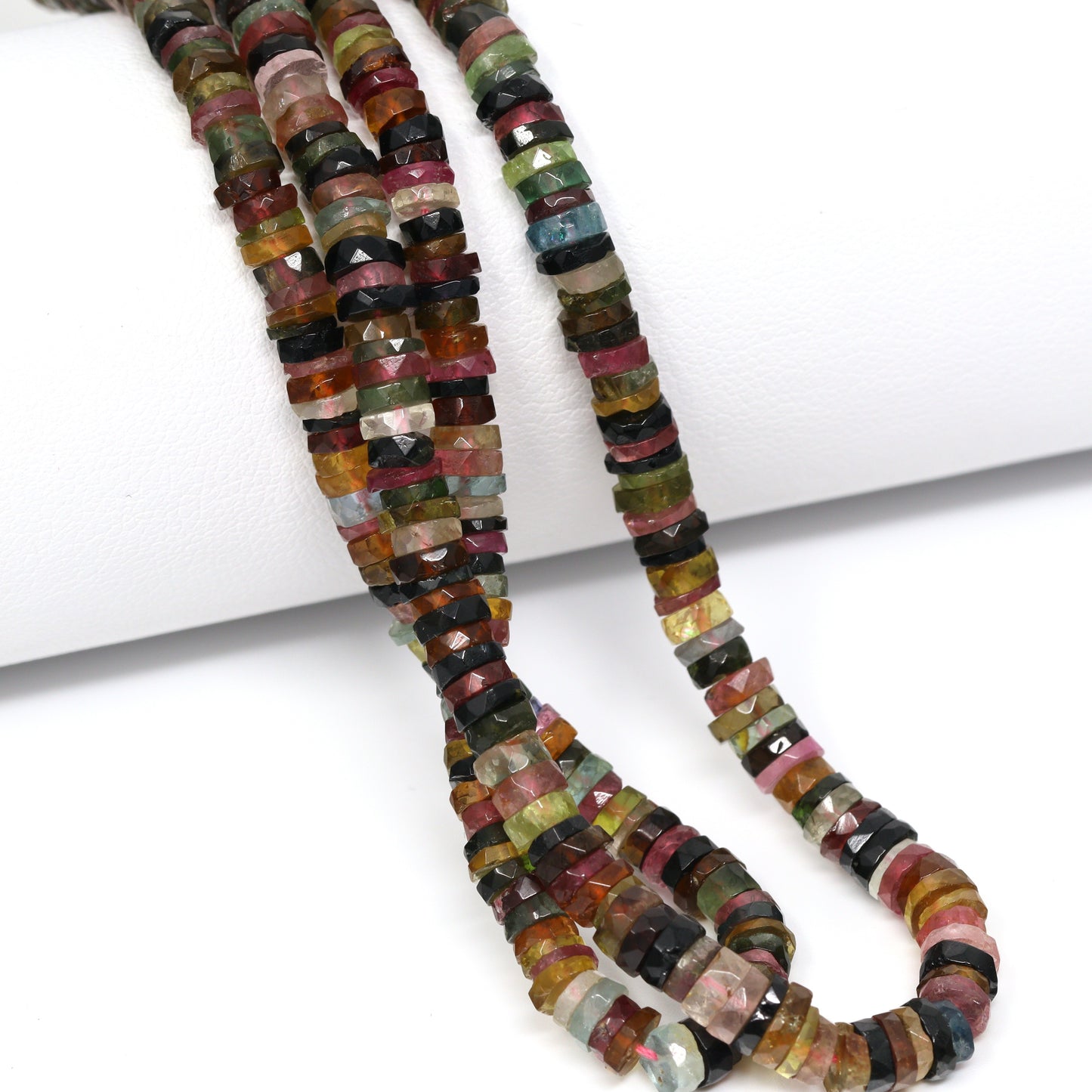Watermelon Tourmaline 4mm Hand Faceted Tires Bead Strand