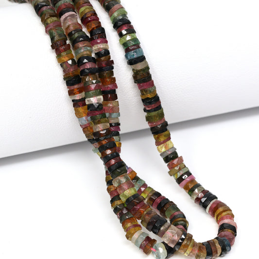 Watermelon Tourmaline 4mm Hand Faceted Tires Bead Strand
