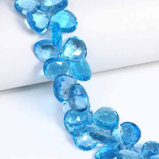 Swiss Blue Topaz 11mm – 13mm Faceted Heart Briolettes Bead Strand