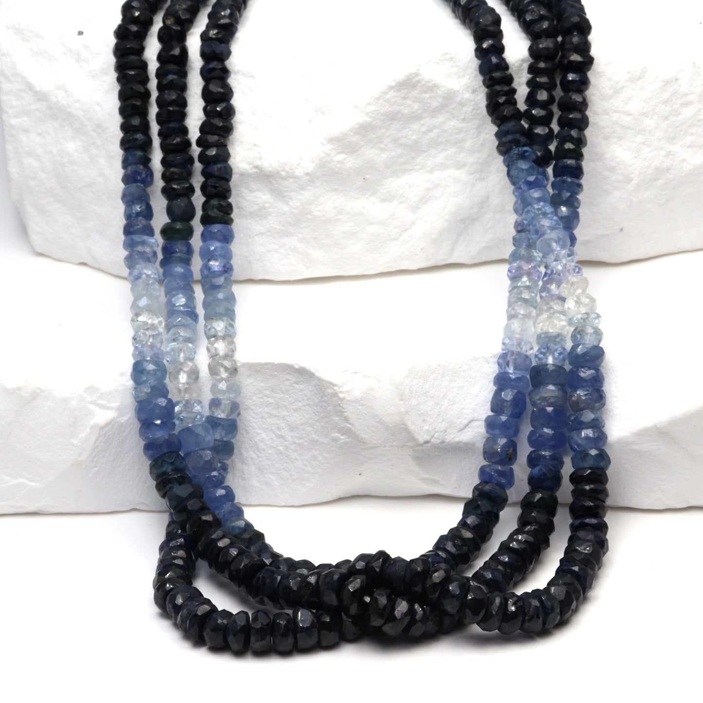 Ombre Blue and White Sapphire 3.5mm - 4.5mm Hand Faceted Rondelles Bead Strand
