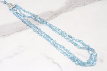 Blue Aquamarine 9x7mm - 11x9mm Smooth Nuggets 2 Strand Bead Necklace