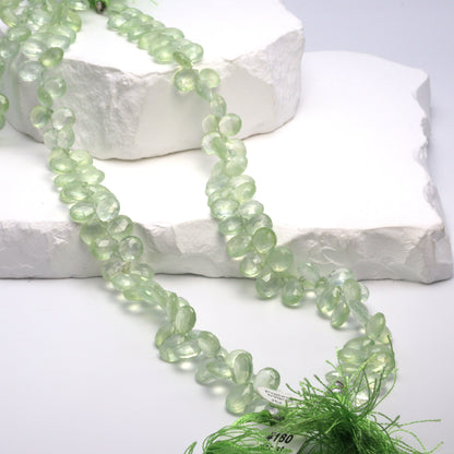 Green Prehnite 9x7mm Faceted Pear Shaped Briolettes Bead Strand