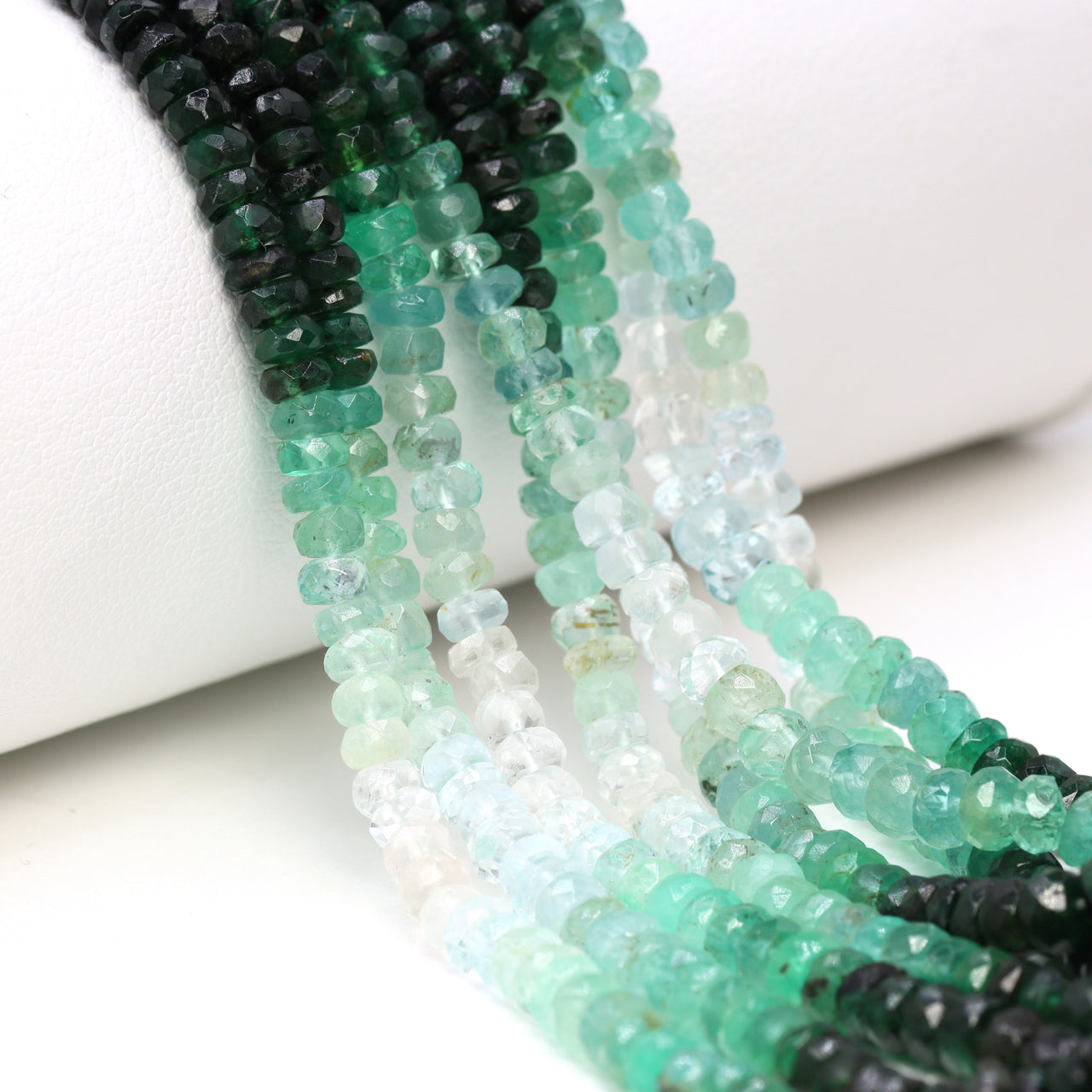 Ombre Green and White Emerald 2.5mm - 4mm Hand Faceted Rondelles Bead Strand